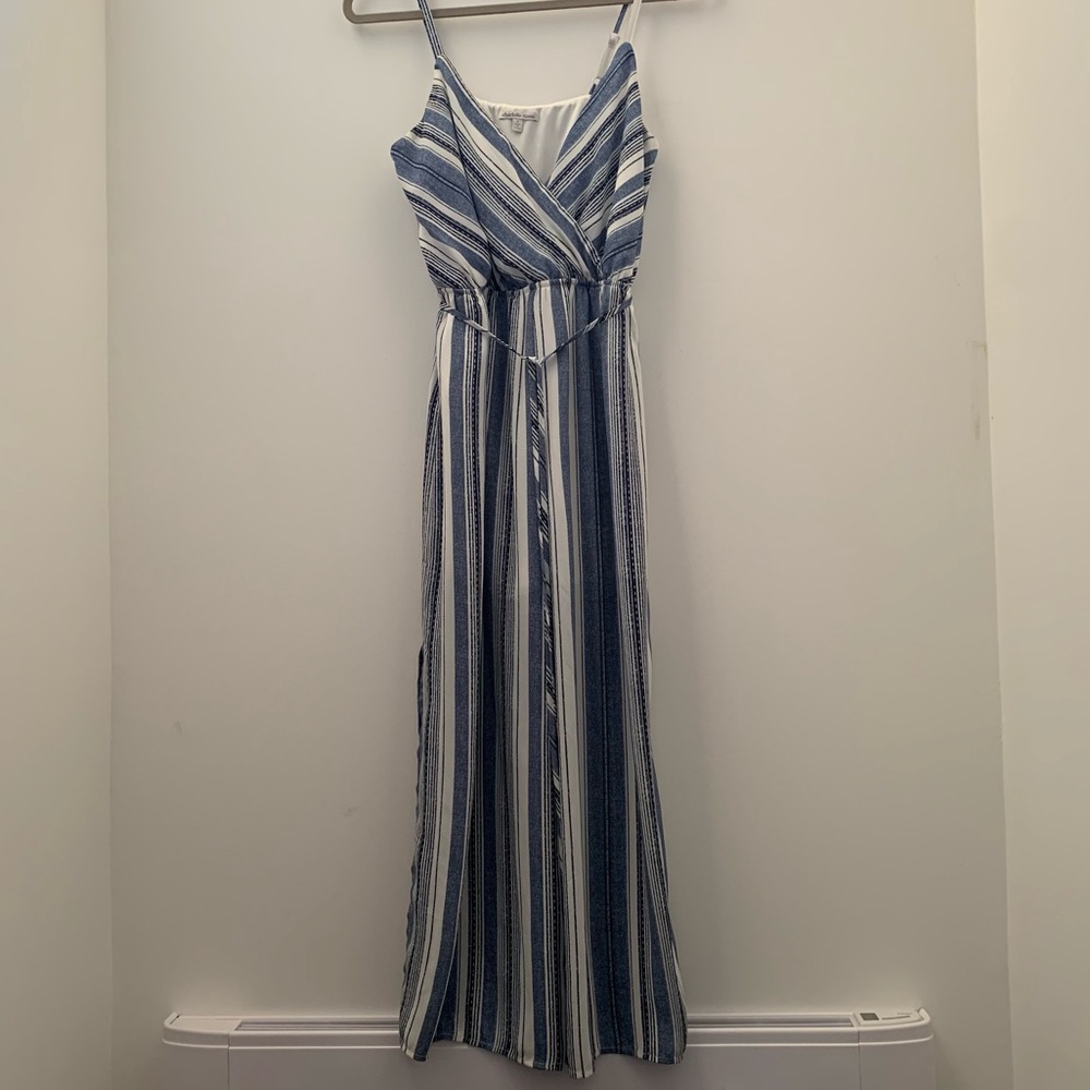 Charlotte Russe White and Blue Striped Jumpsuit - Picture 1 of 12